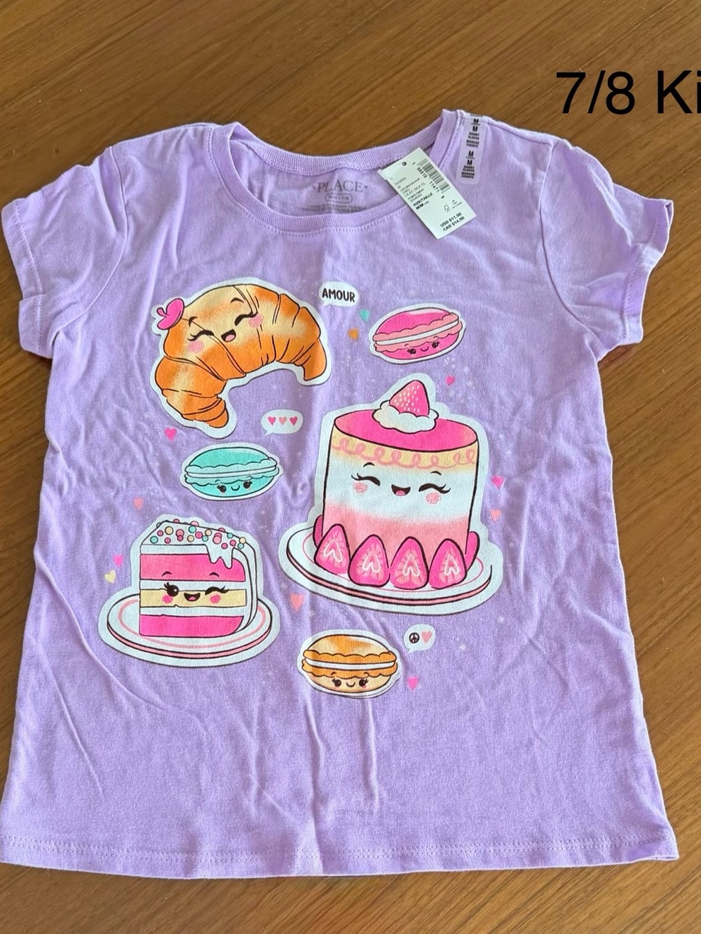 7-8 Kids Lavender Dessert Graphic Tee with Pink & Teal Accents